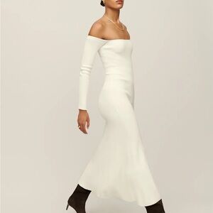 Reformation Off-Shoulder Cream Long Sleeve Dress